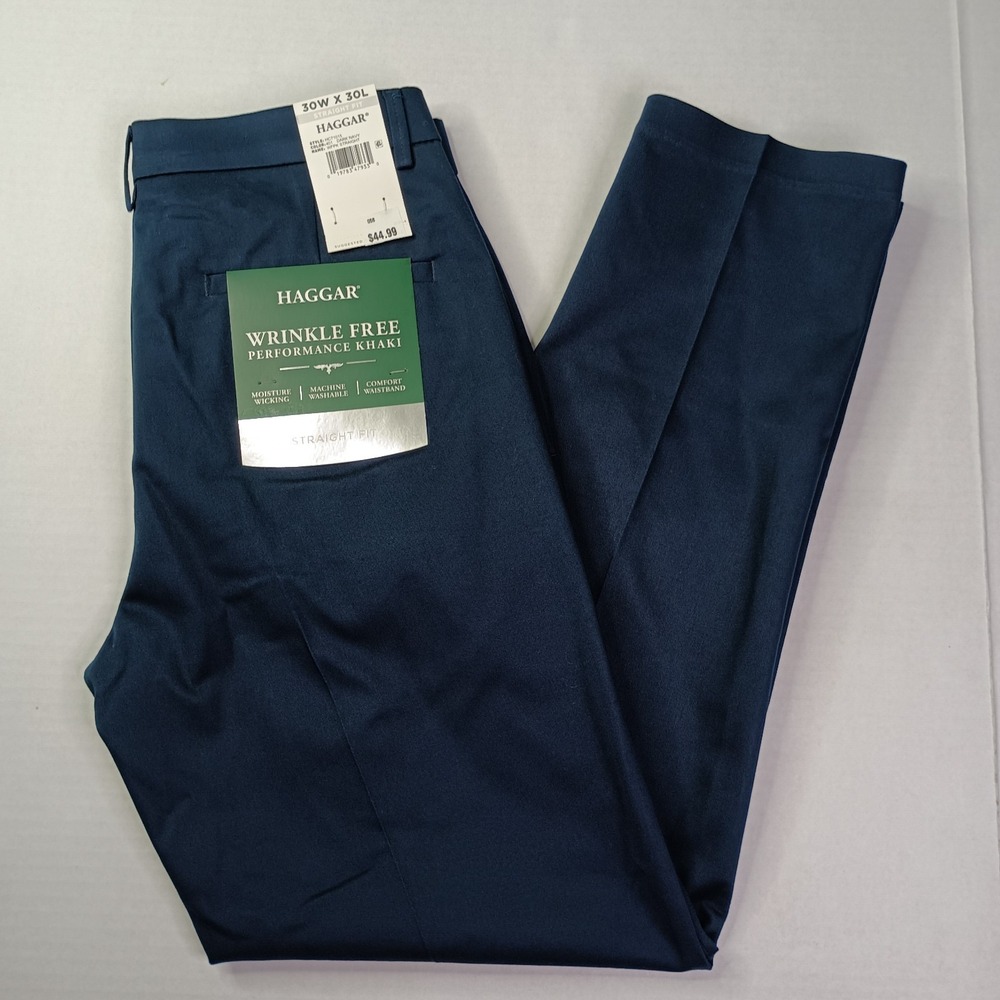 Haggar Performance Khakis Men's 30x30 Dark Navy Blue Straight Fit Comfort Waist